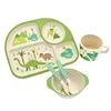 Children's tableware bamboo fiber set baby green tableware plate fork spoon bowl gift box tableware