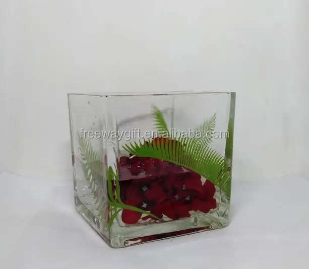 Custom Different Shapes Giant Square Clear Cut Glass Flower Vases