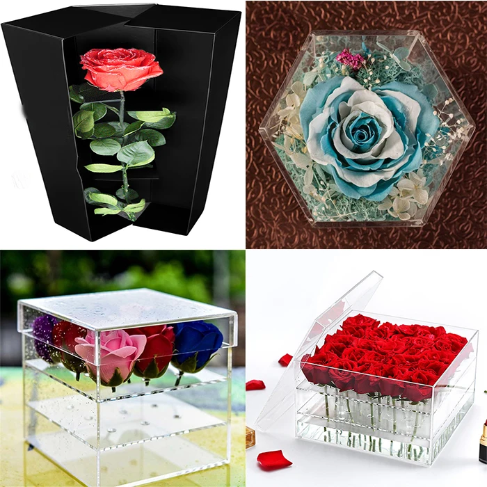 Custom Single 1 Hole Clear Acrylic Rose Flower Box Transparent Lucite
