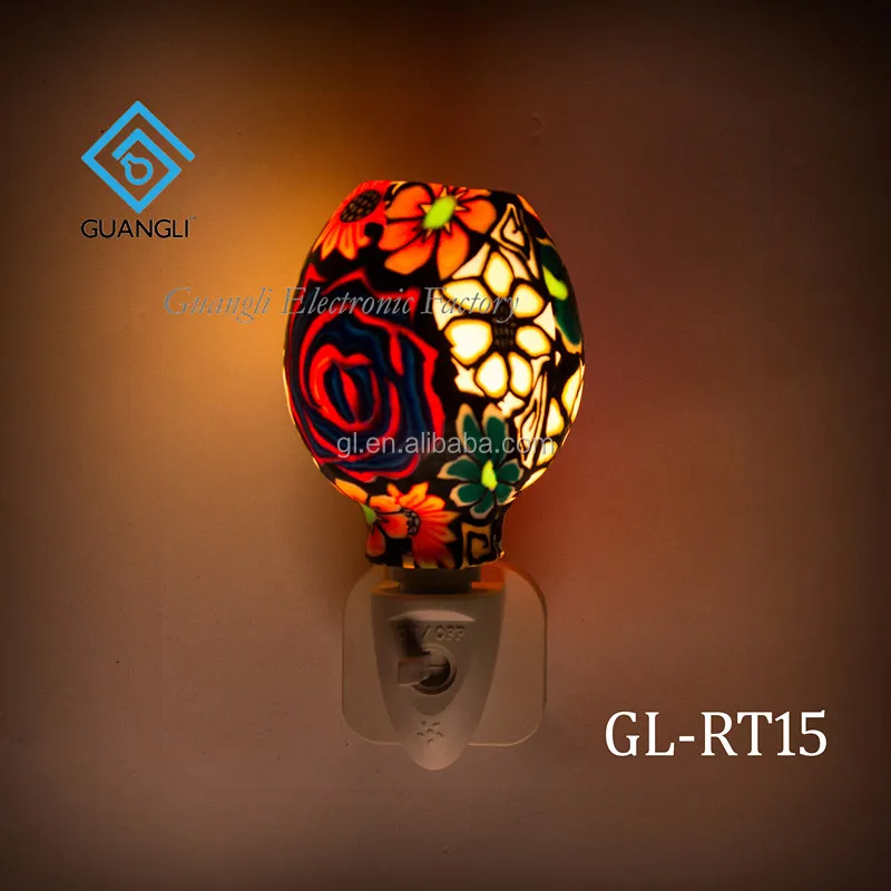 ETL  CE SAA CB BS Aroma Essential Oil soft Art glass colorful flowers design night light 110v 220v 7w GL-RT06