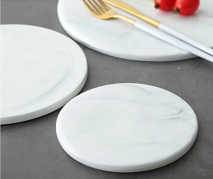 Porcelain Hexagon And Round Marble Design Coasters Table Mats Grey