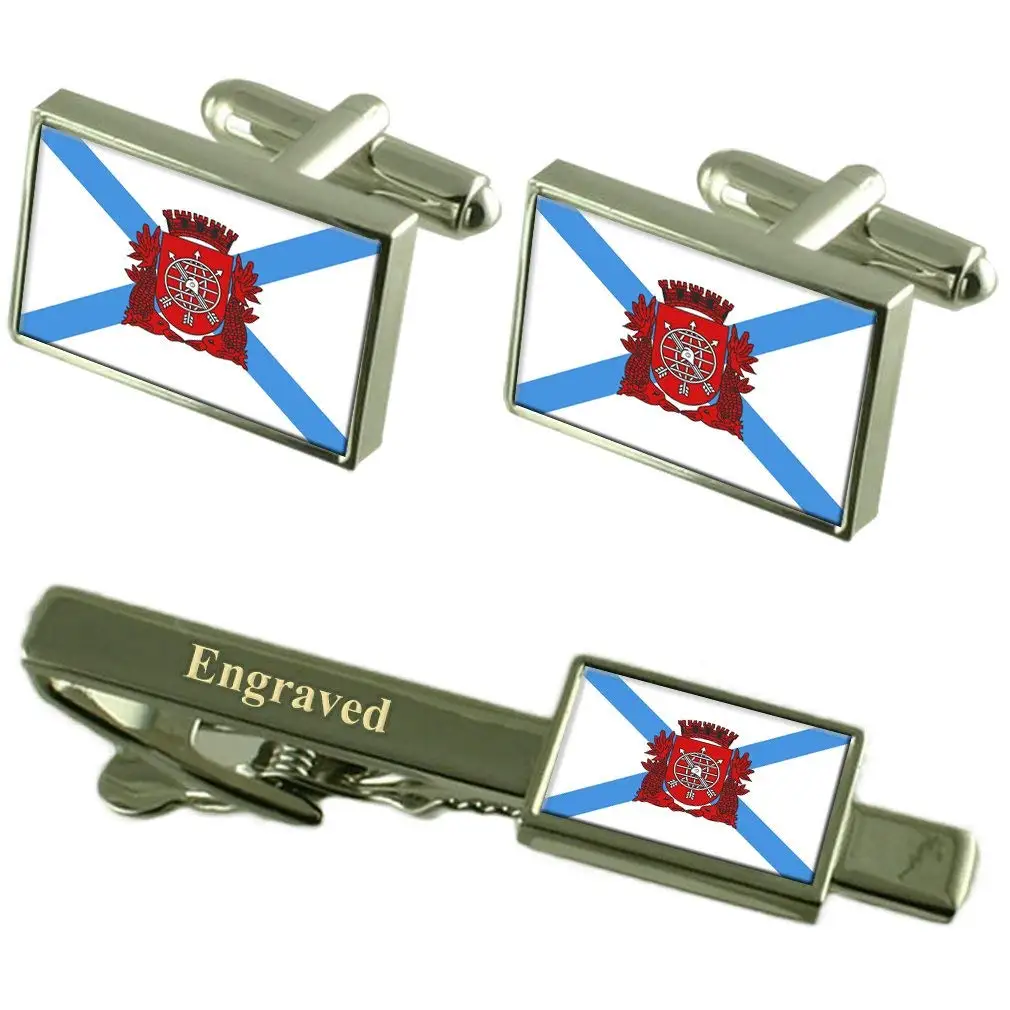 Rio de Janeiro City Rio de Janeiro State Flag Cufflinks Engraved Tie Clip Set