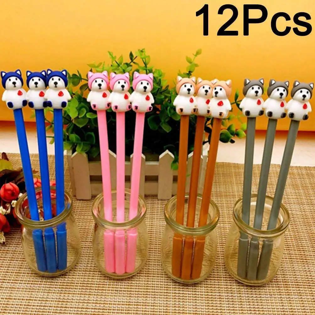Gydthdeix 12 Pcs 0.38mm Newest Novelty 4 Styles Cute Dog Black Ink Ballpoint Ballpoint Writing Pen Set Plastic Creative Gel Pens for Office School Children Gift Stationery Supplies Set