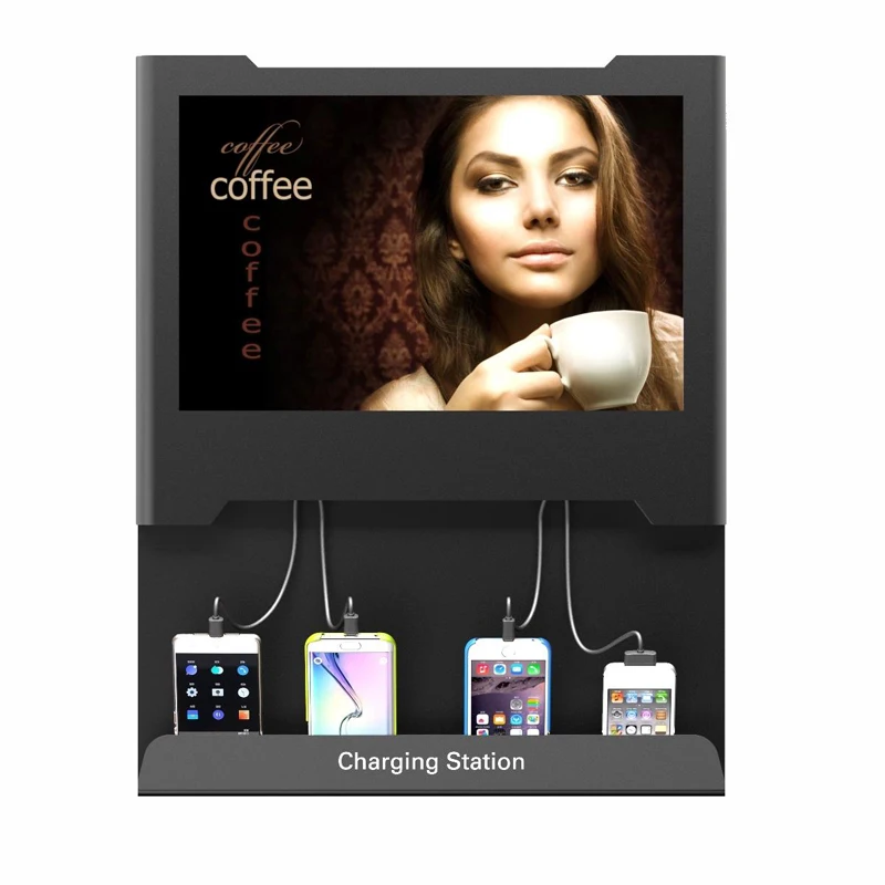 OB-TV7-01L Integrated 19 Inches Wall LCD Screen Advertising Device Mobile Phone Charging Station For Coffee Shop