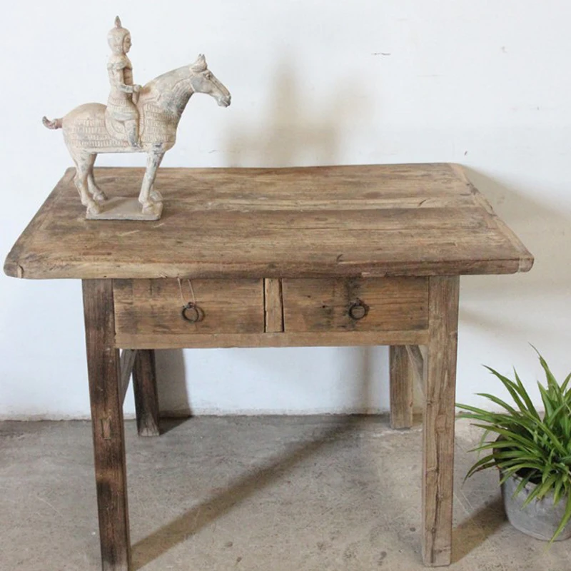 Antique Small Simple Solid Elm Wood Chinese Table With Drawers