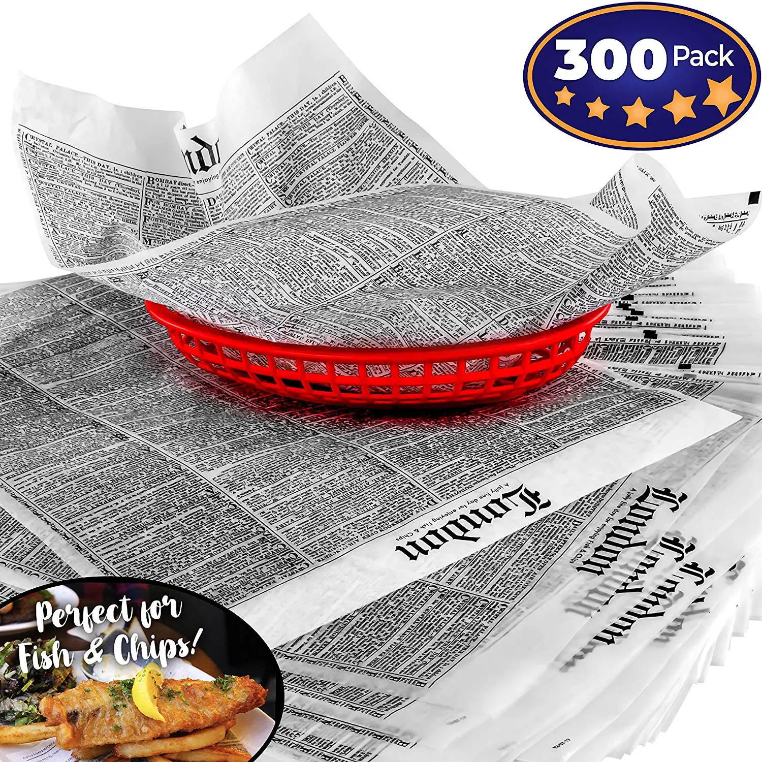 NEW Fox Run # 13200 French Fries Hamburger Fish Newsprint Basket Liners Wraps