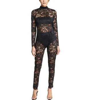 Full Length Long Sleeve Sheer Catsuit Wholesale Lace Latex Catsuit ...
