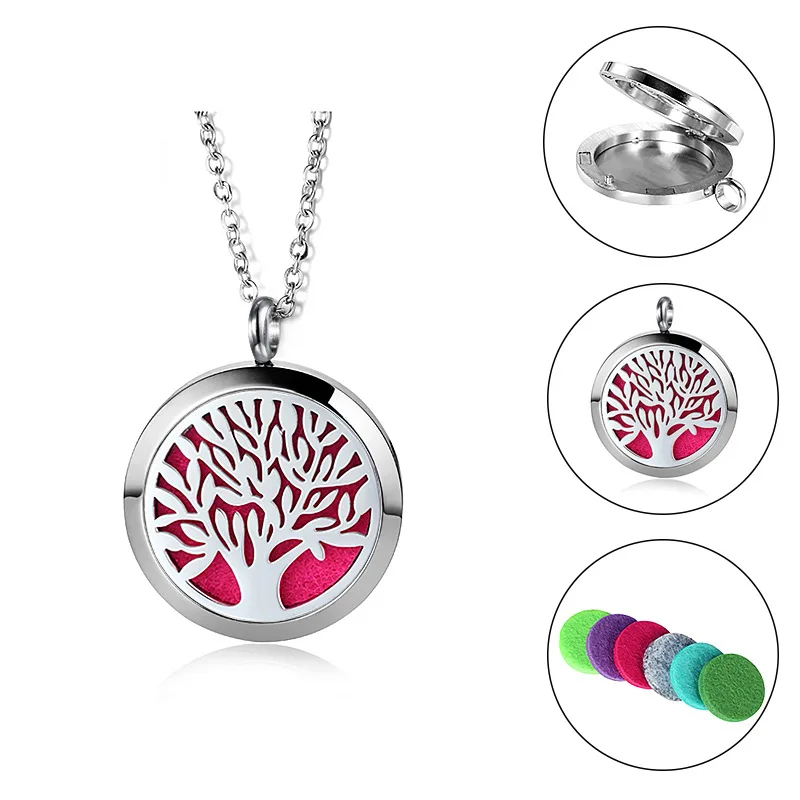 Tree of Life 316L Stainless Steel Titanium Jewelry Gold Pendant Aroma Necklace Locket Essential Oil Diffuser Necklace For Couple