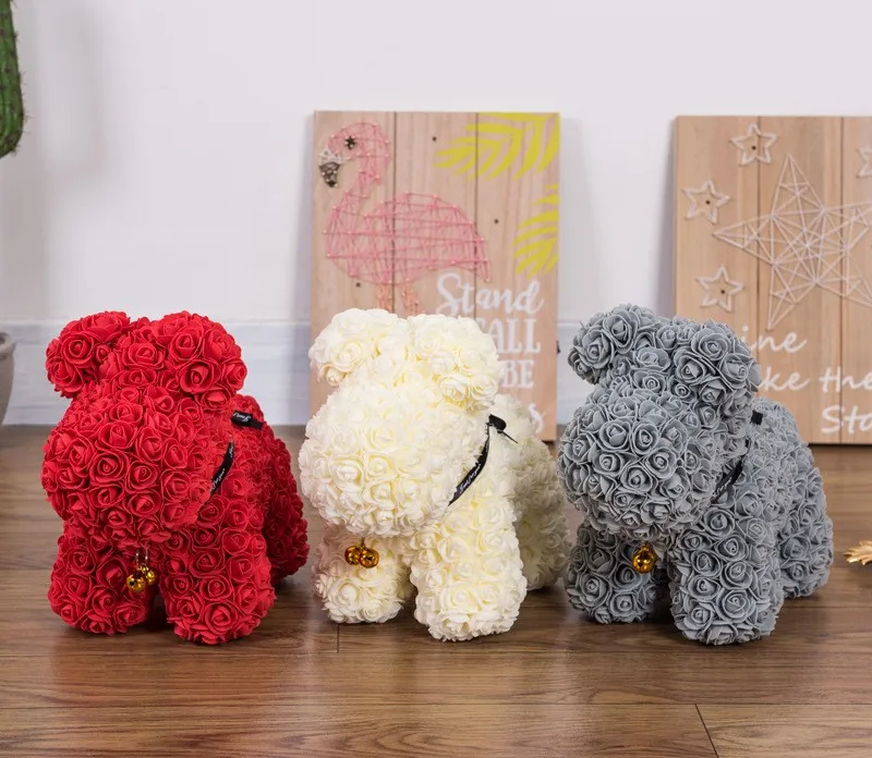 Hot Sale Valentine Artificial Flower Stuffed Pet Dog Custom Plush Toys
