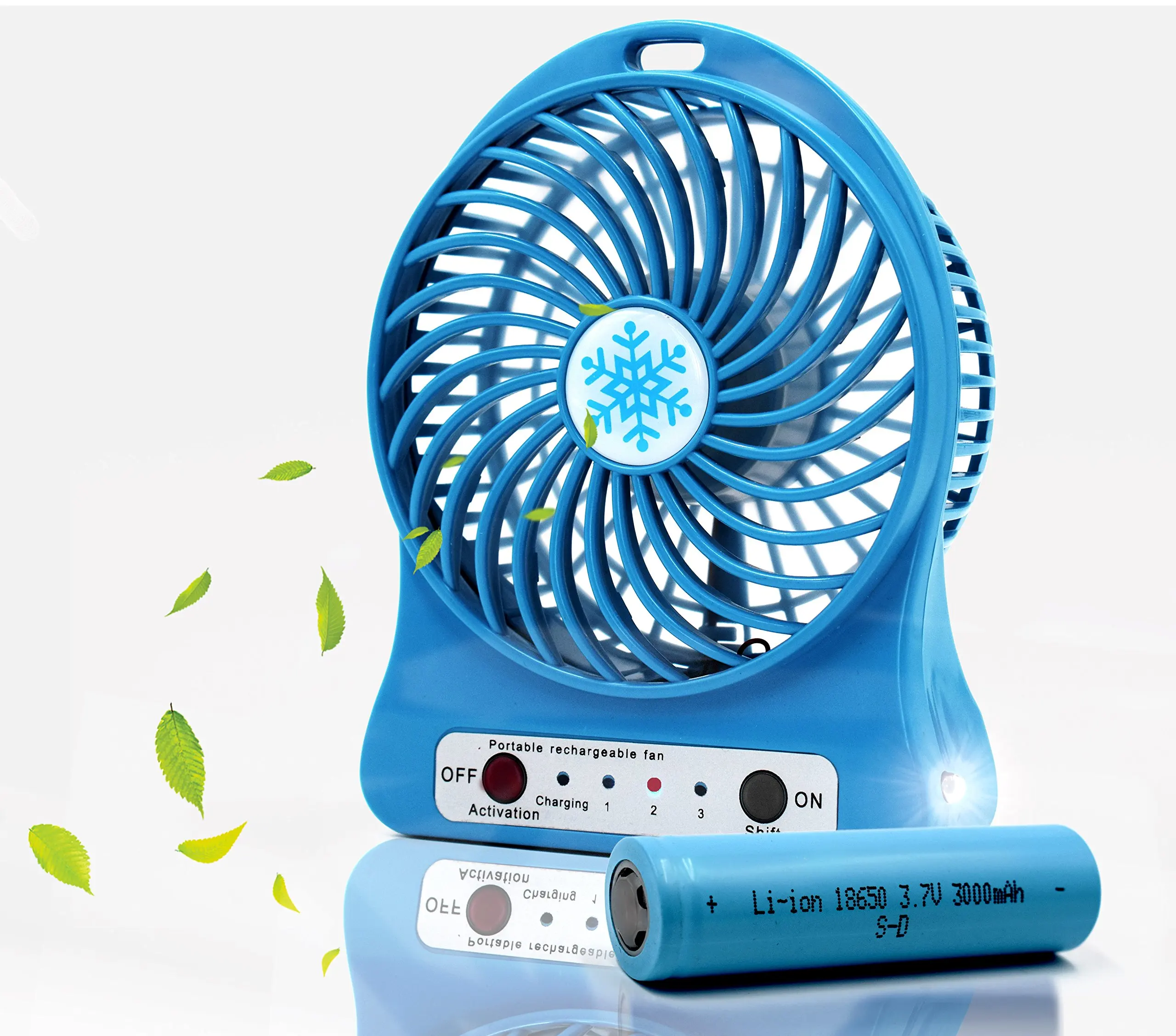 Haoerliang USB Table Desk Protable rechargeable mini fan with LED light,quiet and large air flow (Blue)