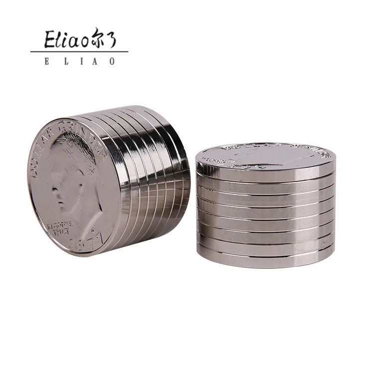 Yiwu Erliao 3 Parts 41mm Coin Shape Metal Tobacco Grinder Snuff Smoke