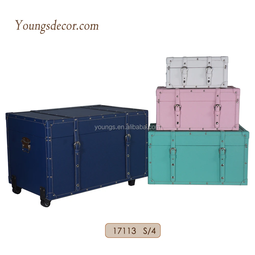 Large Woodentrunk Storage Chest Box Sets With Wheels And
