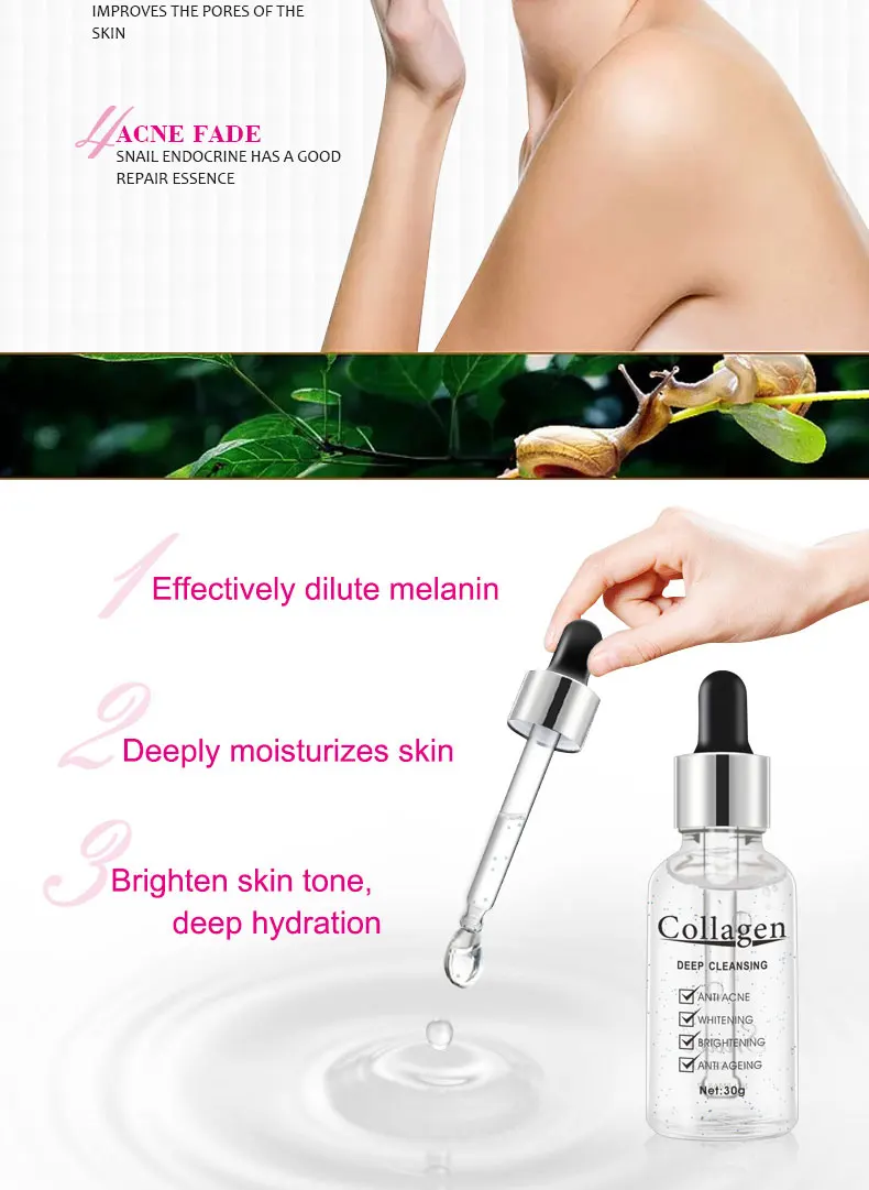 Organic Anti Aging Anti Acne Face Skin Care Serum Collagen Snail Repair Whitening Snail Serum For Face