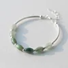 Fashion 925 Sterling Silver Emerald Jade Bracelet Bangle Woman