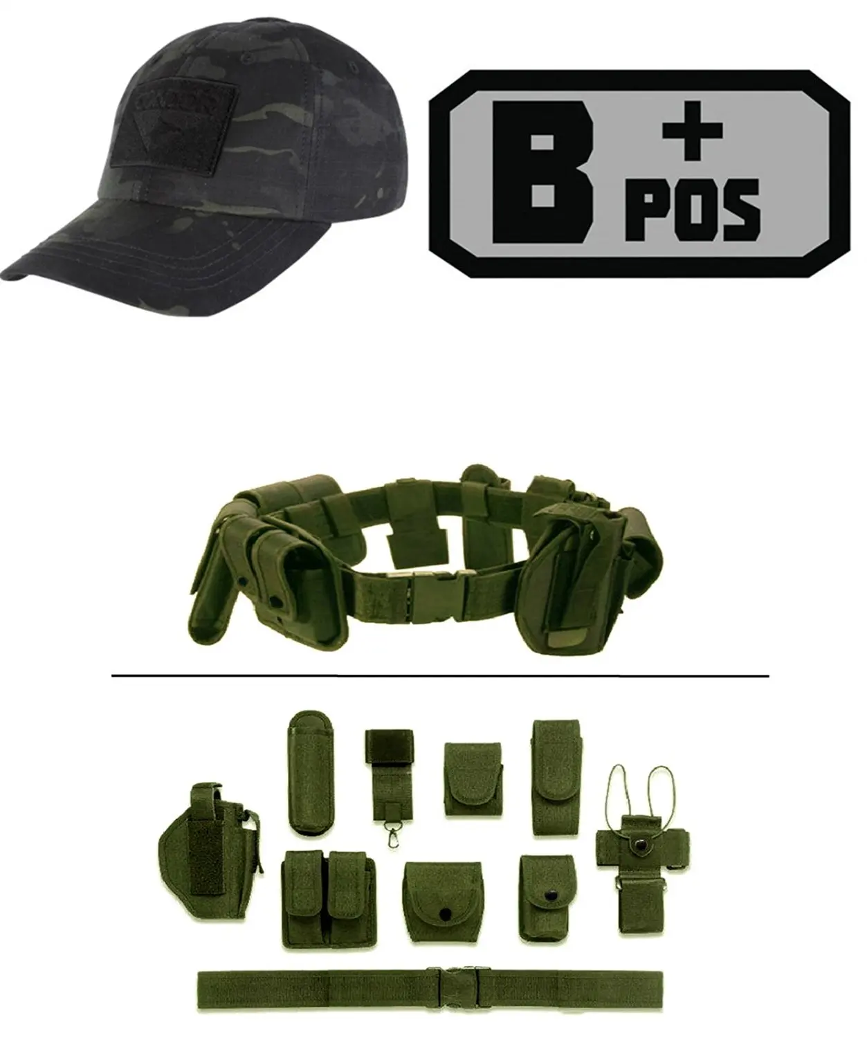 Cap MultiCam Black + B POS (+) GREY BLACK + Green Duty Belt Holster