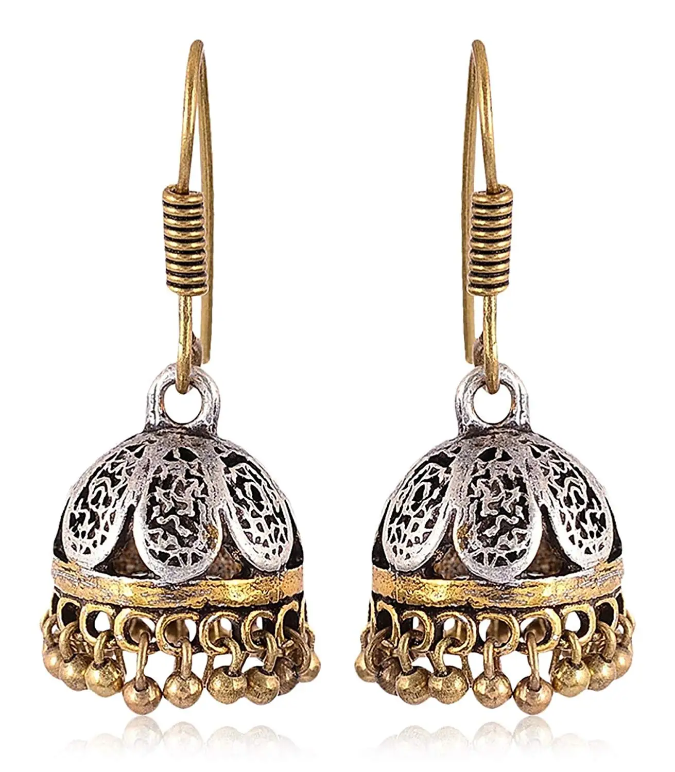 Subharpit Red Pearl Oxidized Silver Metal Non Precious Indian Ethnic Tratitional Tops Jhumki