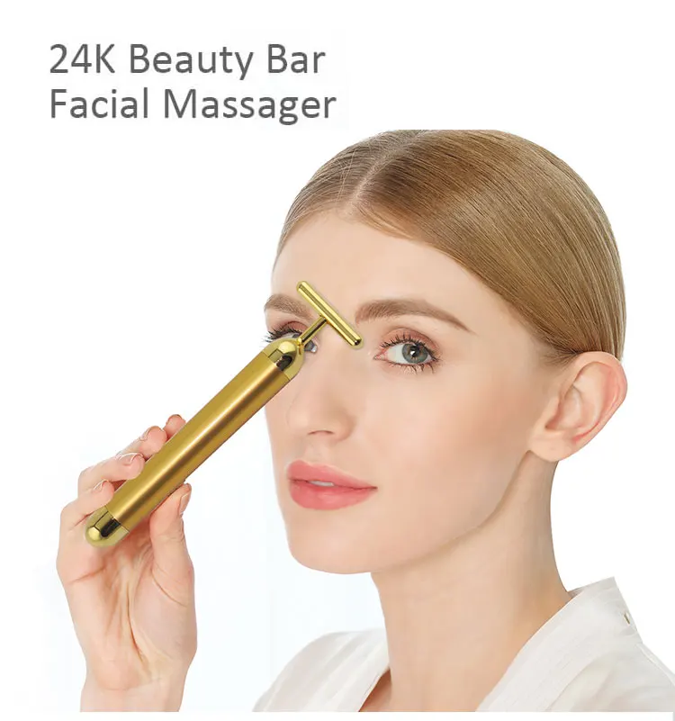 Personal mini electric massager 24K face tighten gold energy beauty bar