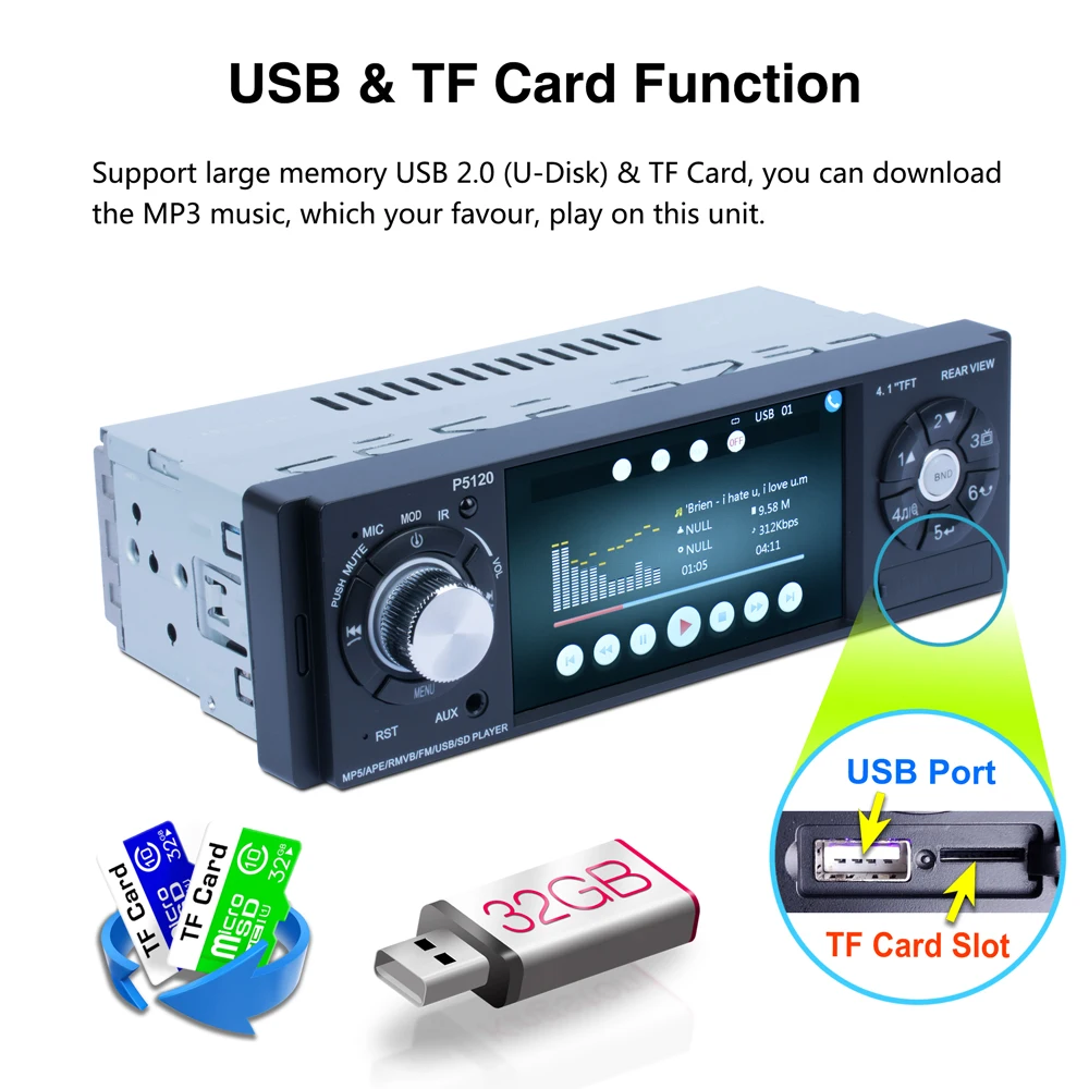 4.1 Inches HD 1 Din Car Radio Touch Screen Autoradio Replace WMA Bluetooth  AUX. In-Dash MP5 Udisk Car Stereo Radio Coche - Price history & Review, AliExpress Seller - HX Accessories Store