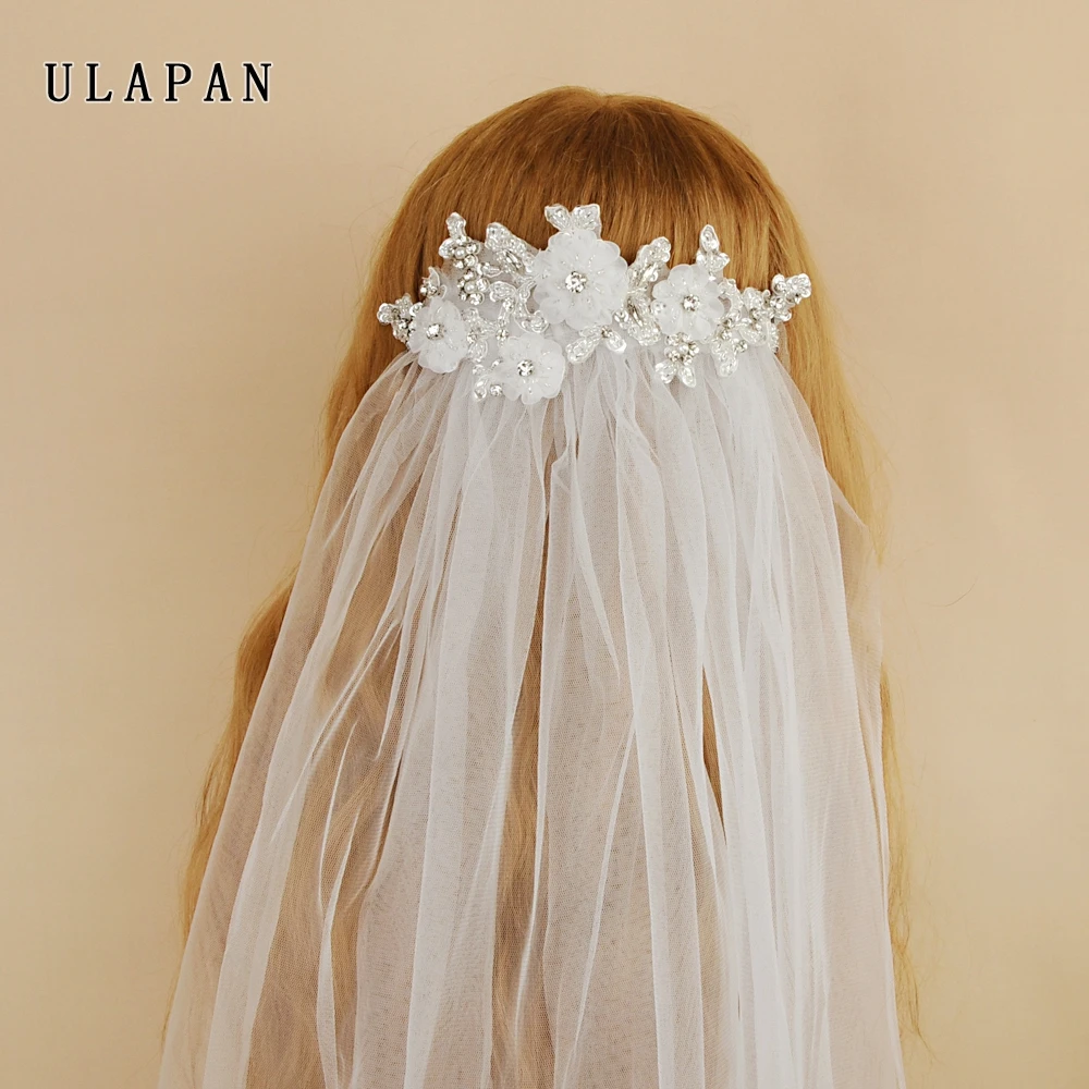 Fancy Bridal Flower Veils Wedding Veil Ivory With Lace Pearl Bridal