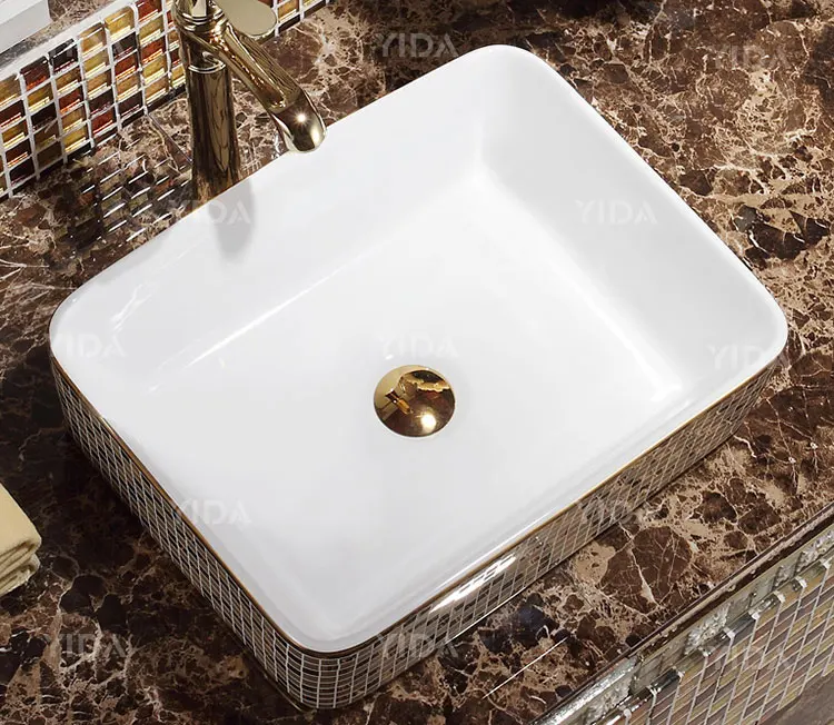 Foshan Gold flower basin dining room color wash basin for top hotel use