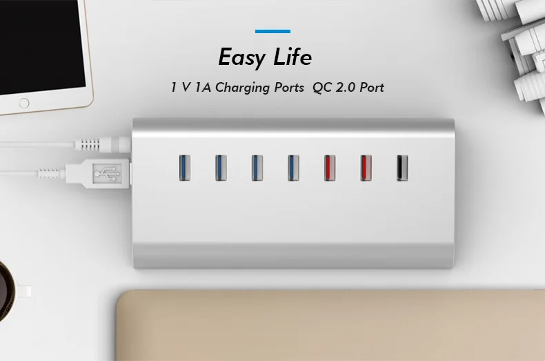 Blueendless USB 3.0 Aluminum Hight Speed 7 Port USB HUB