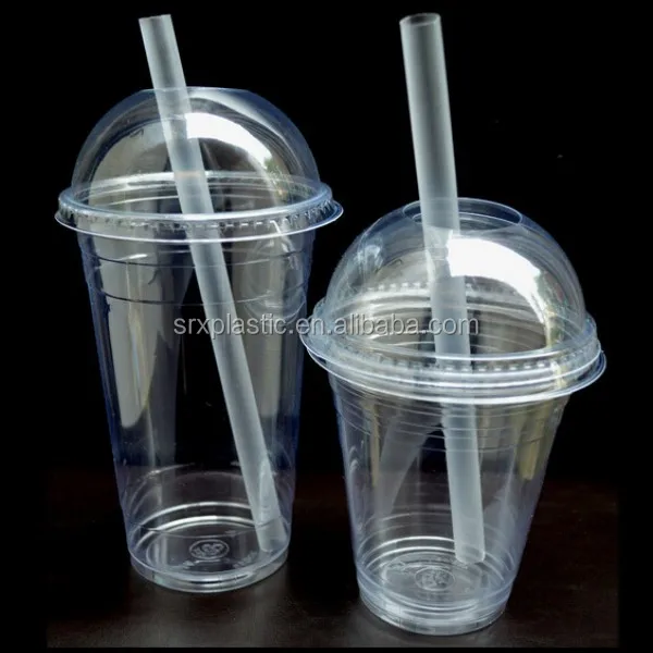 *12 Smoothie Cup & Lids Plastic Party Milkshake Slush With Bendy Straws With Lid 