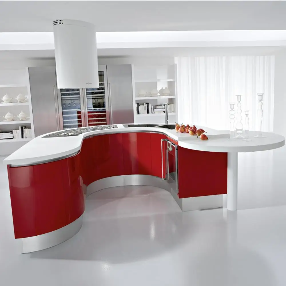 AK1597 Italy ICA piano paint high gloss red lacquer kitchen cabinets from China factory