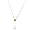 Fashion jewelry chain stainless steel necklace 18k gold plated adjustable long style pendant with 16mm pearl shells for women