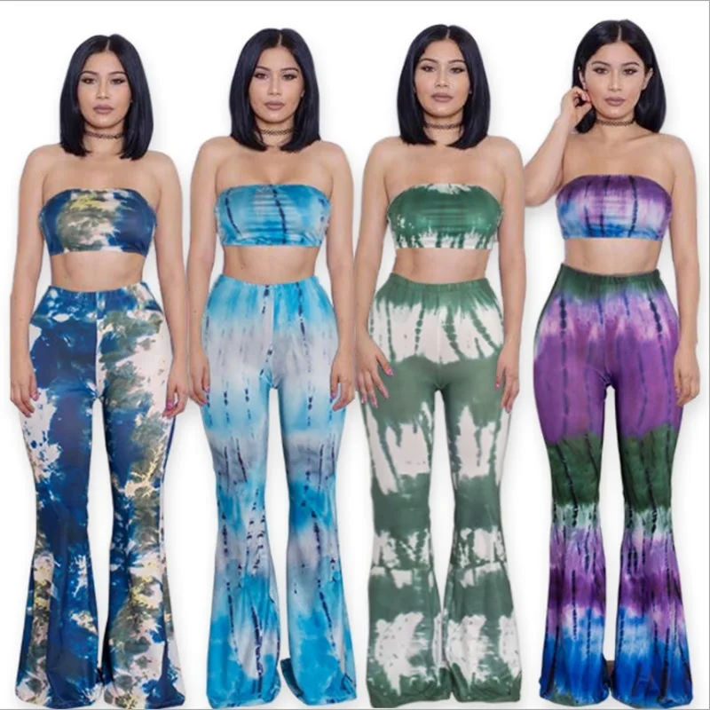 2016 European Summer Womens Two Piece Flare Pants Suits Sexy Off Shoulder Crop Short Tops Ladies