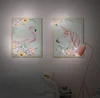 Fashion Wood flamingos and unicorns walls decorated with painted LED lights wall painting