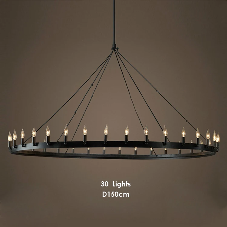 US Vintage Rustic Style Black Iron and Big E14 LED candle chandelier
