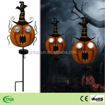 Halloween Metal Pumpkin Led Solar Stake Light For Garden Lawn Decoration Halloween Metal Pumpkin Led Solar Stake Light For Garden Lawn Decoration
