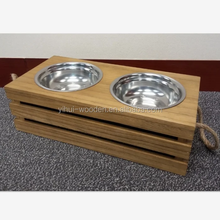 wooden dog bowl holder