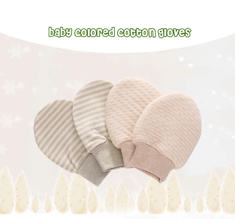 New Design Infant Baby Soft 100 Organic Colored Cotton Scratch Prevention Gloves Baby Hand