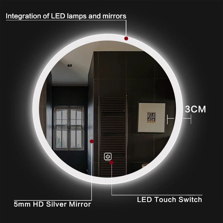 Sandblasted Edge Bath Led Lighted Mirror Defogger Round Bathroom Led ...