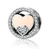 Real 925 Sterling Silver Sweet Double Heart Radiant & Shimmering Cz Beads Fit Pandora Charm Bracelets Jewelry Gift