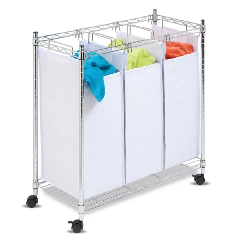 Buy Laundry Hamper Cart Wheels 3 Bag Laundry Sorter Organizer Home Stainless Steel Laundry Cart With Wheels