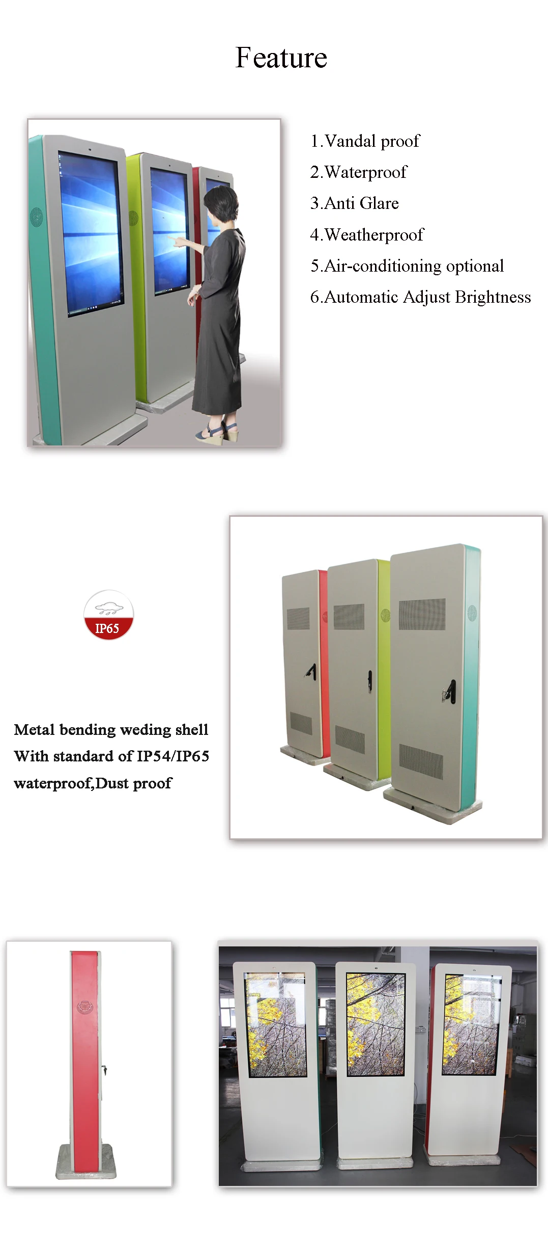 55" I3 I5 I7 Outdoor Ip65 Floorstanding Multi Lobby Outdoor Touch