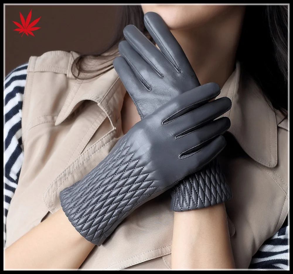 Women touch screen leather glove warm winter leather gloves sheepskin gloves