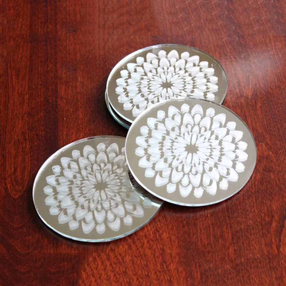 Monogrammed Round Acrylic Mirror Coaster 4" Etched Gold Mirrored