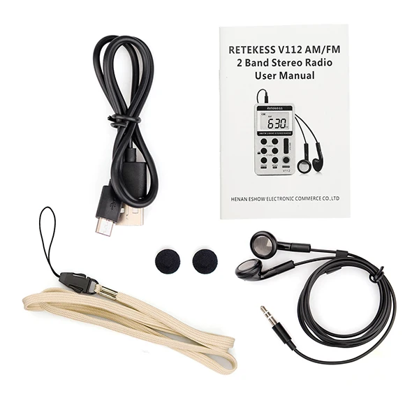 Portable RETEKESS FM//AM Radio Mini Pocket Receiver Earphone Steps Adjustable