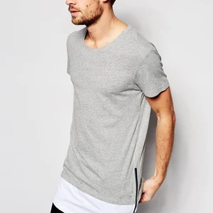 China Export American Fashion 100% Cotton Plain Longline Men t shirts With Cut Sew Hem Men t shirts