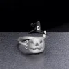 180100404 Silver Ring Girl Halloween Costume Europe Ring Halloween Witch Hat Broom Mop Pumpkin Light Hollow Simple Open Ring
