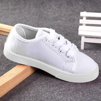 Children Oem White Lace-up Canvas Sneaker Shoes For Toddler Kids Girls ...