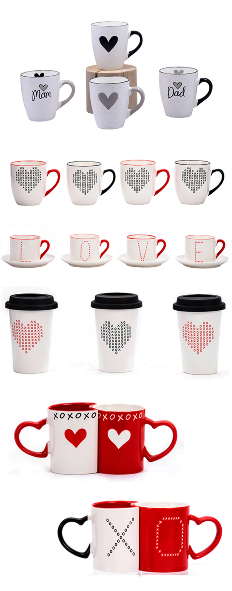 Valentine Gifts Custom Printed Heart Printed Coffee Cups Ceramic Mug