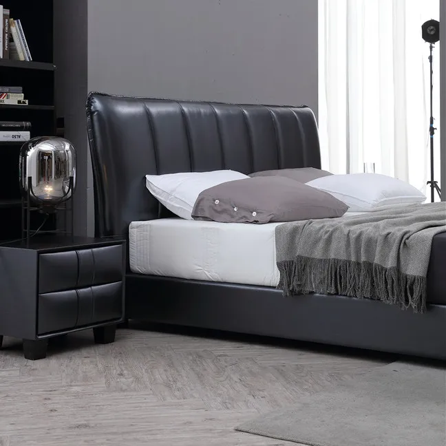 Luxury King Size Black Leather Platform Bed Frame And Bed Table Bedroom Furniture Buy Platform