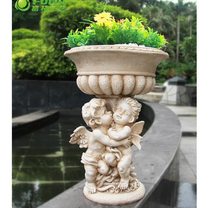 Statua da Giardino Angelo Nf 13224-1 Decorazione Vaso per Piante Fiori Ciotola 