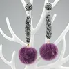 CH-DOE27 New fashion design fuzzy dangle earrings, Rhinestone long strip shape stud hang lovely fuzzy ball dangle earring