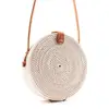 Handwoven Round Rattan Bag Shoulder Leather Straps Natural Hand straw bag