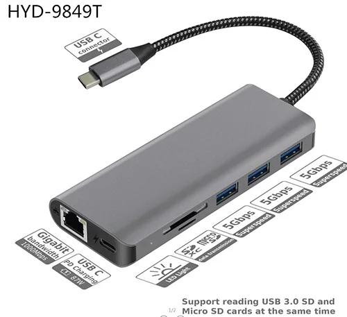 HYD-9849T-01 Aluminium alloy 7 in 1 USB3.1 Hub with RJ45 Adapter 2018 new item data transfer 2020 best seller usb 3.0 super - ANKUX.COM